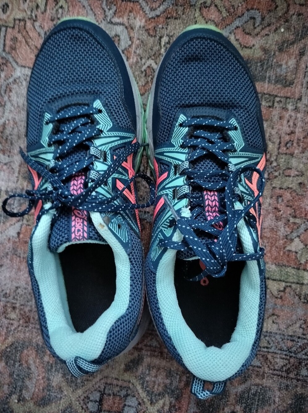 EUC ASICS Gel Venture Navy Sneakers with Mint and Pink Accents Men 11/Women 12.5 - Picture 3 of 9